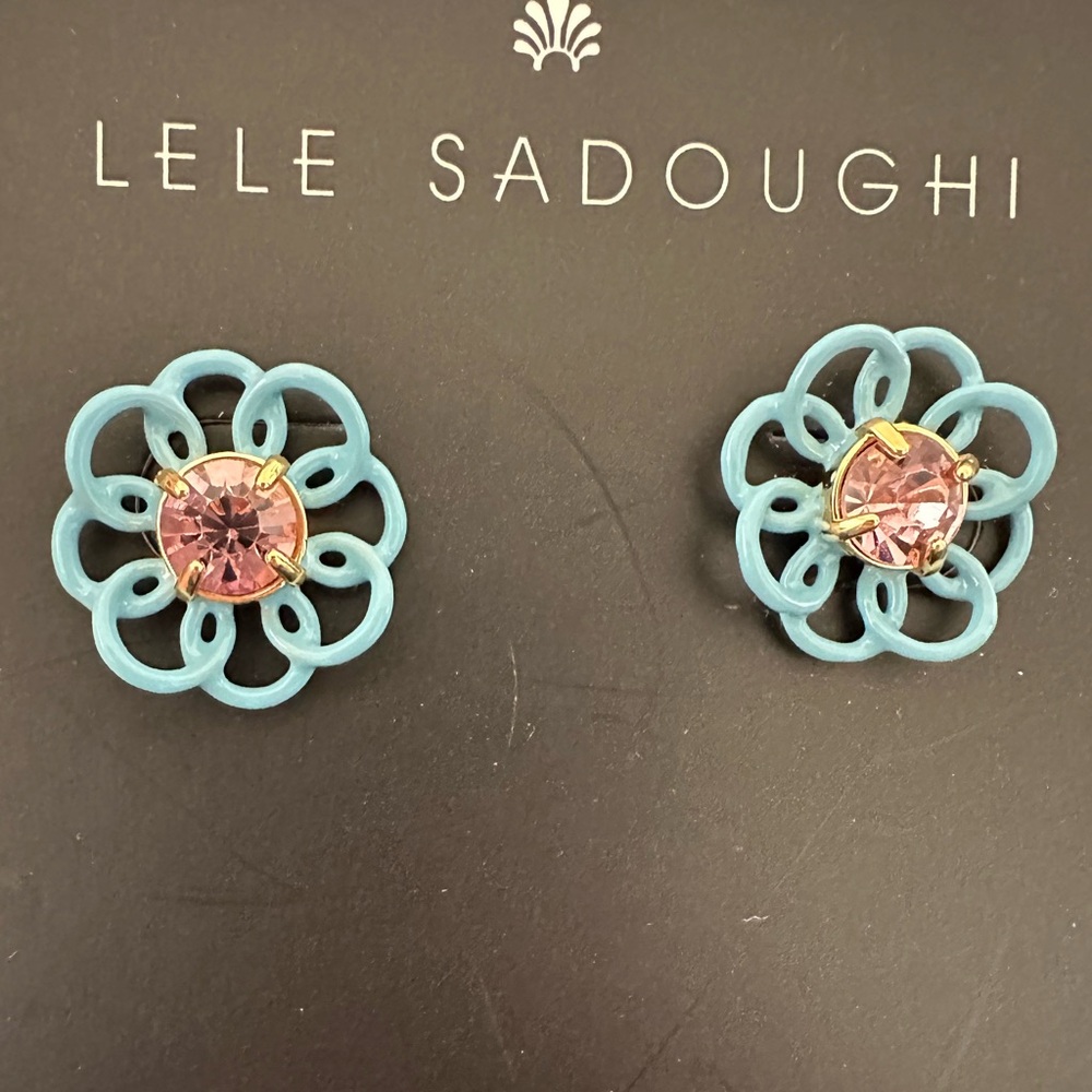 LELE sadoughi small blue wire flower stud earrings